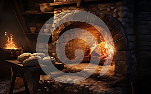 Baking with Tradition - A Stone Oven's Role in Breadmaking. Generative by Ai