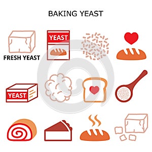 Baking yeast vector color icons set - baking bread and cakes idea, yeast dough, beer and wine production