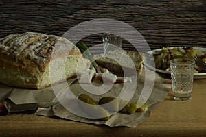 Baking with your own hands, bread and lard with cucumber.