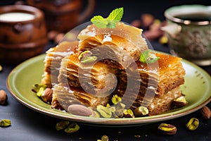 Baklava, an arabesque confection, is loved for its sweetness. Generate Ai