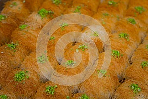 Baklava. Eastern sweets on the market. Top view. Close-up