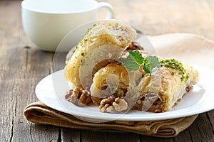 Baklava with honey and nuts photo