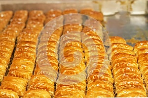 Baklava in the tray eith blur background