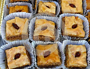Baklawa, an Algerian dessert made with almonds, almond paste, and filo dough
