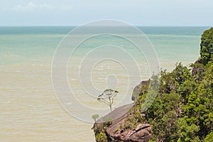 Bako national park, sea sandy beach, sunny day, blue sky and sea. Vacation, travel, tropics concept