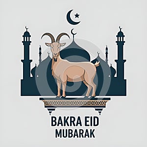 Bakra eid mubarak with goat and mosque