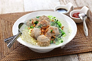 Bakso, indonesian meatball soup with noodles photo