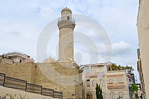 Baku, Azerbaijan, September, 10, 2019. Baku, Azerbaijan, Beyler Beylyar, Beglyar minaret of mosque of 1894-1895 years of constru