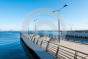 Baku bay embankment. Pier on sea