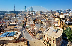 Baku city, the Old town and modern skyline, Azerbaijan