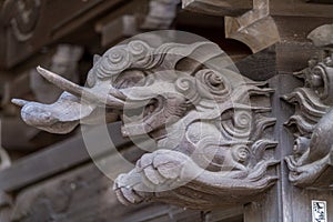 Baku (dream Eater), Bakuhana or Zoubana Tapir Nosing wooden carved guardian of Hiruko Jinja or Ebisu Jinja shinto shrine.