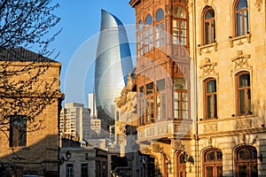 Baku Old town, Azerbaijan, with historical and modern buildings