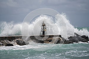 Bal Harbour, Miami, Florida: nautical landscape in a windy day with ocean waves. photo