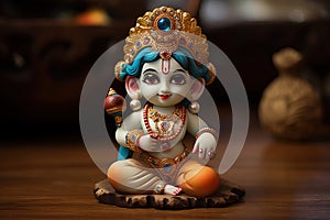 Bal Krishna Laddu Gopal beautiful Cloths and Jewelry Krishna Janmashtami. Generative Ai