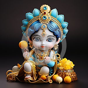 Bal Krishna Laddu Gopal beautiful Cloths and Jewelry Krishna Janmashtami. Generative Ai