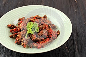 Balado Paru, Indonesian Menu Made from Beef Lungs Cooked Stir Fry in Spicy Sauce
