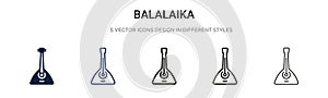 Balalaika icon in filled, thin line, outline and stroke style. Vector illustration of two colored and black balalaika vector icons