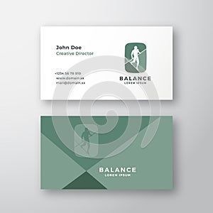 Balance Abstract Vector Sign or Logo and Business Card Template. Negative Space Equilibrist or a Tightrope Walker Sign