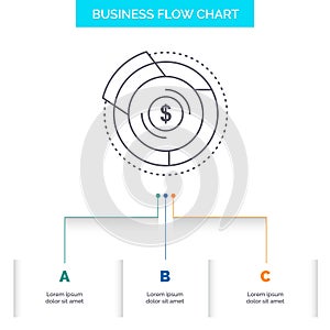 Balance, budget, diagram, financial, graph Business Flow Chart Design with 3 Steps. Line Icon For Presentation Background Template