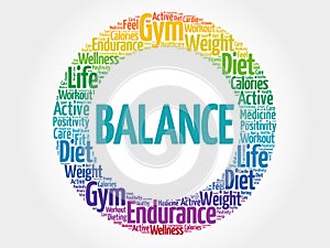 BALANCE circle stamp word cloud