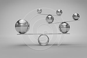 Balance Concept with Chrome Balls on grey background,3d rendering