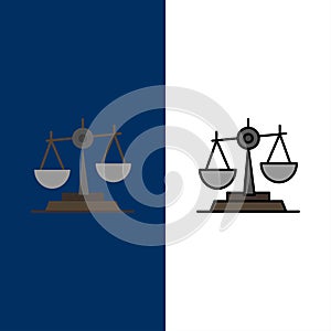 Balance, Court, Judge, Justice, Law, Legal, Scale, Scales  Icons. Flat and Line Filled Icon Set Vector Blue Background