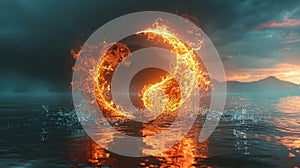 Balance of Elements: Yin Yang Tao Symbol with Fire and Water