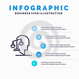 Balance, Equilibrium, Human, Integrity, Mind Line icon with 5 steps presentation infographics Background