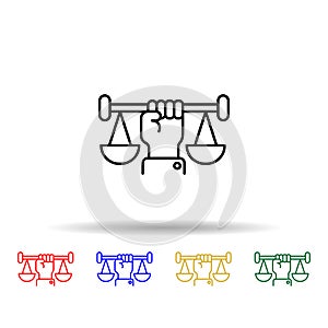 Balance, hand multi color style icon. Simple thin line, outline vector of law and justice icons for ui and ux, website or mobile