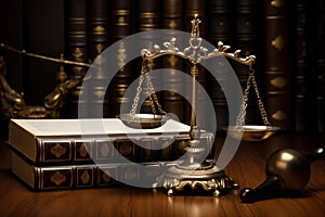 Balance judge gavel concept law symbol verdict legal justice court lawyer book