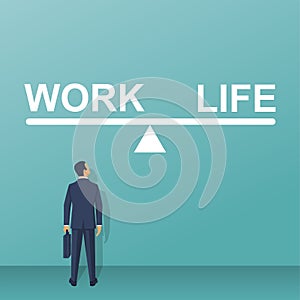 Balance life and work. Businessman chooses between scales work a