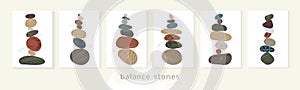 Balance pebble stone harmony vector Illustration. Simplicity calm and zen of cairn rock shape. Modern abstract wall