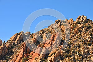Balance Rock - Desert Terrain Mountain Rocks against a bright Blue Cloudless Sky