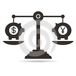 Balance scale, money currency concept