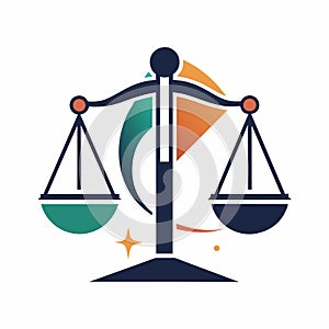 Balance Scale With Star and Star on Top, Modern interpretation of justice scales, minimalist simple modern vector logo design