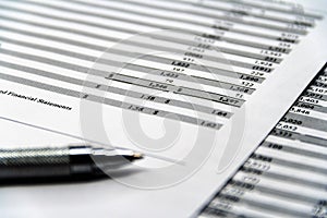Balance sheet in stockholder report book, accounting balance sheet is mock-up photo