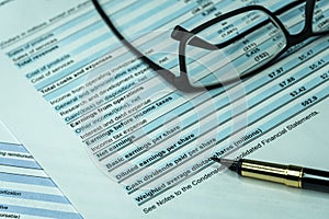 Balance sheet in stockholder report book, balance sheet is mock-up