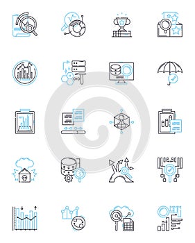 Balance sheets linear icons set. Assets, Liabilities, Equity, Cash, Accounts, Receivables, Prepaid line vector and