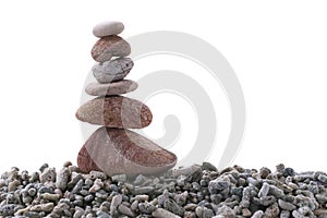 Balance stone on pile rock on white background.