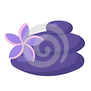 Balance stones with plumeria flower. SPA and massage concept. Zen element in trendy style. Vector illustration in flat