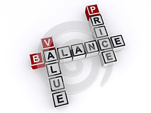 Balance value price word blocks on white