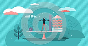 Balance vector illustration. Tiny weight, accounting ability person concept