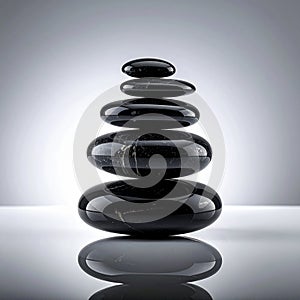 Balanced Black Zen Stones in a Perfect Stack