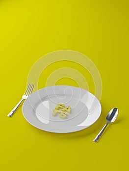 Balanced diet concept - fats carbs and protein on white plate color background - 3d illustration