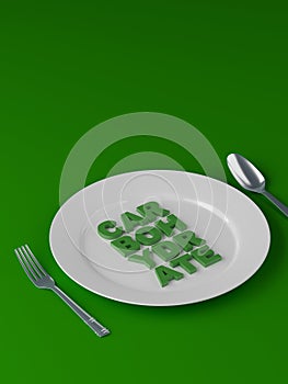 Balanced diet concept - fats carbs and protein on white plate color background - 3d illustration