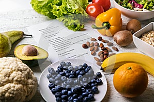 Balanced diet plan with fresh healthy food