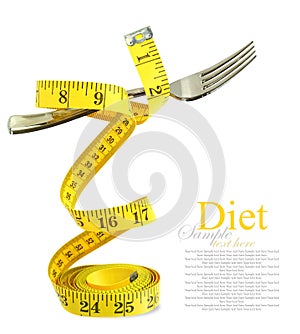 Balanced diet represented by a fork on measuring tape