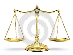 Balanced gold scale on white