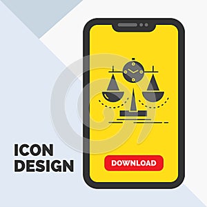 Balanced, management, measure, scorecard, strategy Glyph Icon in Mobile for Download Page. Yellow Background