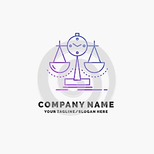 Balanced, management, measure, scorecard, strategy Purple Business Logo Template. Place for Tagline